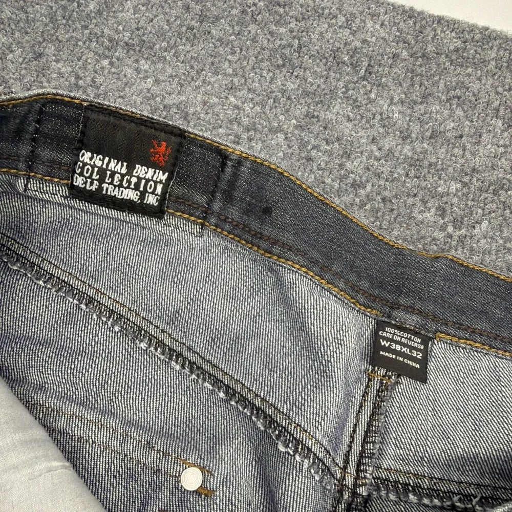 Vtg Y2K Imperious Delf Trading Men Grey Jeans 38x32 Checkerboard Flap Rhinestone